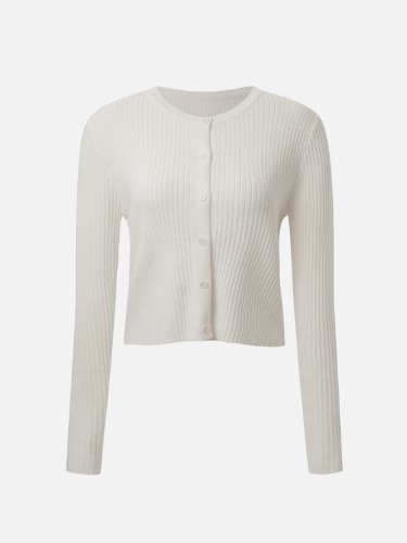 Wide Rib Wool Knit Cardigan - White / L