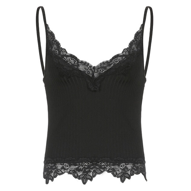 Casual Black Lace Crop Top - black / M