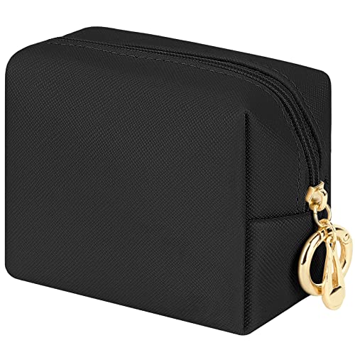Mini Makeup Bag with Key Ring Portable Lipstick Case Small Cosmetic Bag Travel Lipstick Pouch Cute Small Makeup Bag for Chapstick Makeup Keys Earphone (Black) - Black
