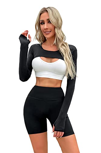 Hairwilly Cooling Shawl Arm Sleeve Sun Protection Women's Tops for Golfing,Riding,Driving - Black - Large