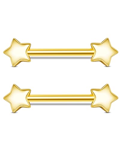 Jewseen 14G Dainty Star Nipple Rings Surgical Steel Nipple Piercing Jewelry Gold Nipple Ring Nipple barbell Nipple Piercing Nipple Jewelry - gold