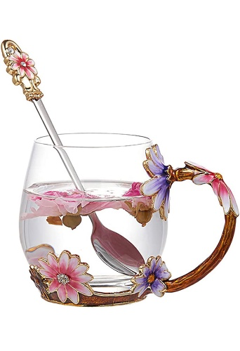 Amazon.com: Evecase daisy Flower Glass Mugs Tea Cup with Steel Spoon,Tea Lovers Gifts for Women,Wife,Mom,Female,Friends,Birthday,Mothers Day, valentines day,Christmas : Home & Kitchen