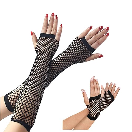YgneeDom 13 Styles 80s Fishnet Gloves for Women and Girls in Theme Party Costume Accessories - Black