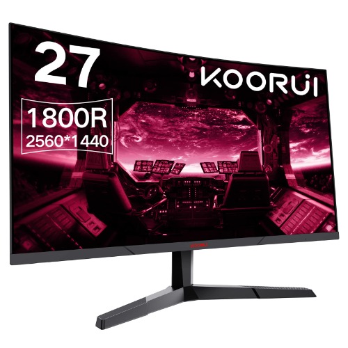 KOORUI QHD Curved 27 Inch Monitor, Fast VA Computer Gaming Monitor(2560 * 1440P, R1800, 144Hz, 1ms, DCI-P3 85%, DP+HDMI, Game Mode, Eye Protection, Rocker Button), Narrow Bezel on Three Sides