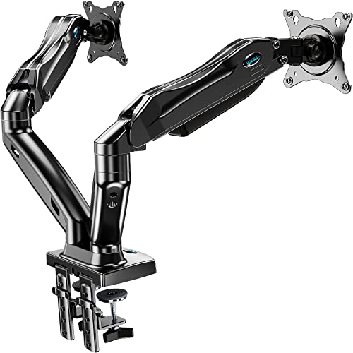 HUANUO Dual Monitor Stand for 13 to 27 inch Screens, Gas Spring Dual Monitor Arm with Easy Installation, Height Adjustable Dual Monitor Mount Support VESA 75/100 Curved Flat Screens