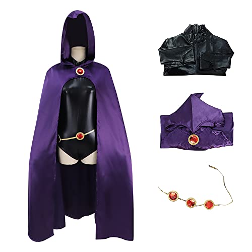Raven Cosplay Costume Hoodie Cloak Bodysuit Set for Masquerade Anime Exhibition Carnival Halloween Party - Purple - Large