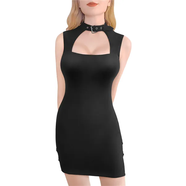 Cyber Goth Bodycon Collared Mini Dress - LittleForBig Cute & Sexy Products