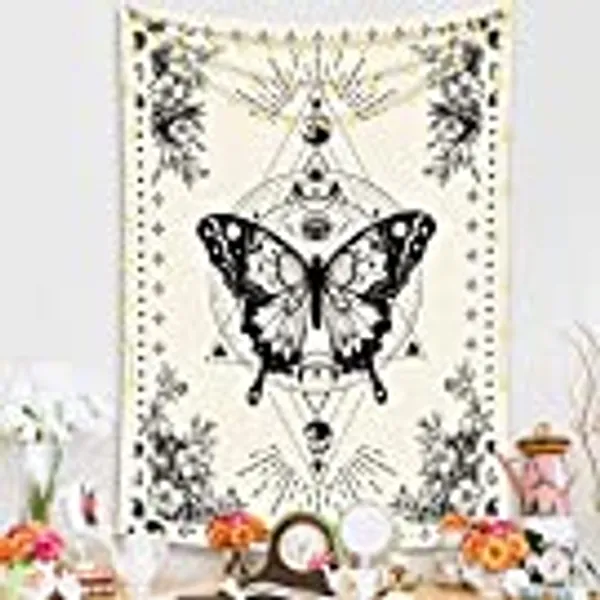 Lunerfex Boho Butterfly Tarot Hippie Tapestry Aesthetic Moon phase tapestries Wall Hanging for Bedroom (36'' × 48'')