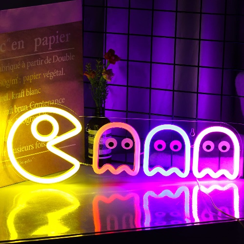 Ghost Neon Signs Specter LED Lights Sign Gamer Room Retro Arcade Decor 17”x5.9” with USB/Switch Ghost Neon Kids Lights Hang up for Gaming Zone Man Cave Birthday Party Christmas Gift