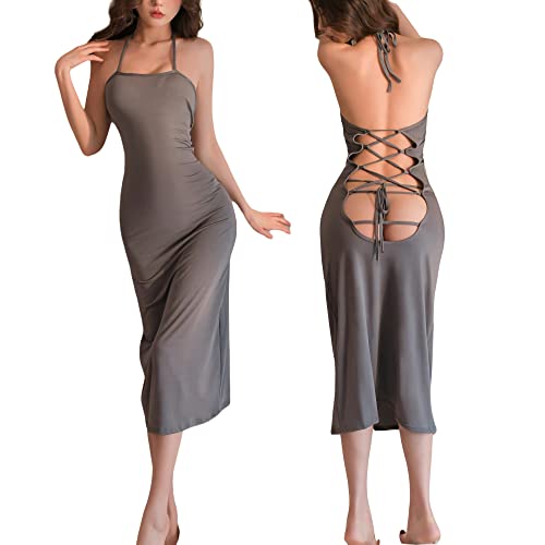 Women's Deep V Neck Halter Backless Mini Dress for Women Party Night Sexy Club Bodycon - Grey Long Skirt