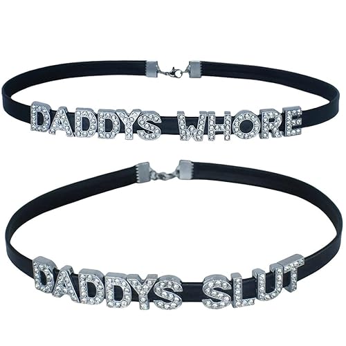 2 PCS DADDY'S +DADDY'S Choker Necklaces,Rhinestone DDLG Chokers Matching Daddy Lingerie,Sexy Dad Collar For Women Honey Princess Hotwife Girls,Faux PU Leather Daddy's Clothes Accessories