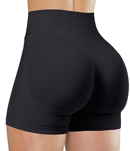 Unthewe Womens Workout Seamless Scrunch Butt Lifting Shorts High Waisted Tummy Control Gym Yoga Shorts - #1 Black - X-Large