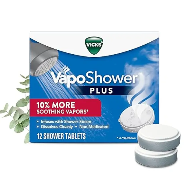 Vicks, VapoShower Plus, Shower Steamers, Eucalyptus & Menthol Scent, Aromatherapy Vapor Shower Tablets, 12 count, Christmas Gifts, Stocking Stuffers - VapoShower Plus 12ct