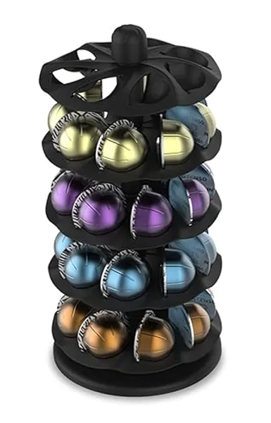 EVERIE Rotary Coffee Pod Capsules Carousel Holder Organizer Compatible with 40 Nespresso Vertuoline Capsules (Black) - Carousel for 40 Vertuo Pods