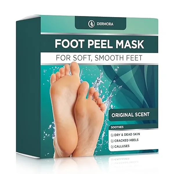 Dermora Foot Peel Mask - 2 Pack of Regular Skin Exfoliating Foot Masks for Dry, Cracked Feet, Callus, Dead Skin Remover - Feet Peeling Mask for Soft Baby Feet, Original Scent - 2 Count (Pack of 1) - Scent: Original
