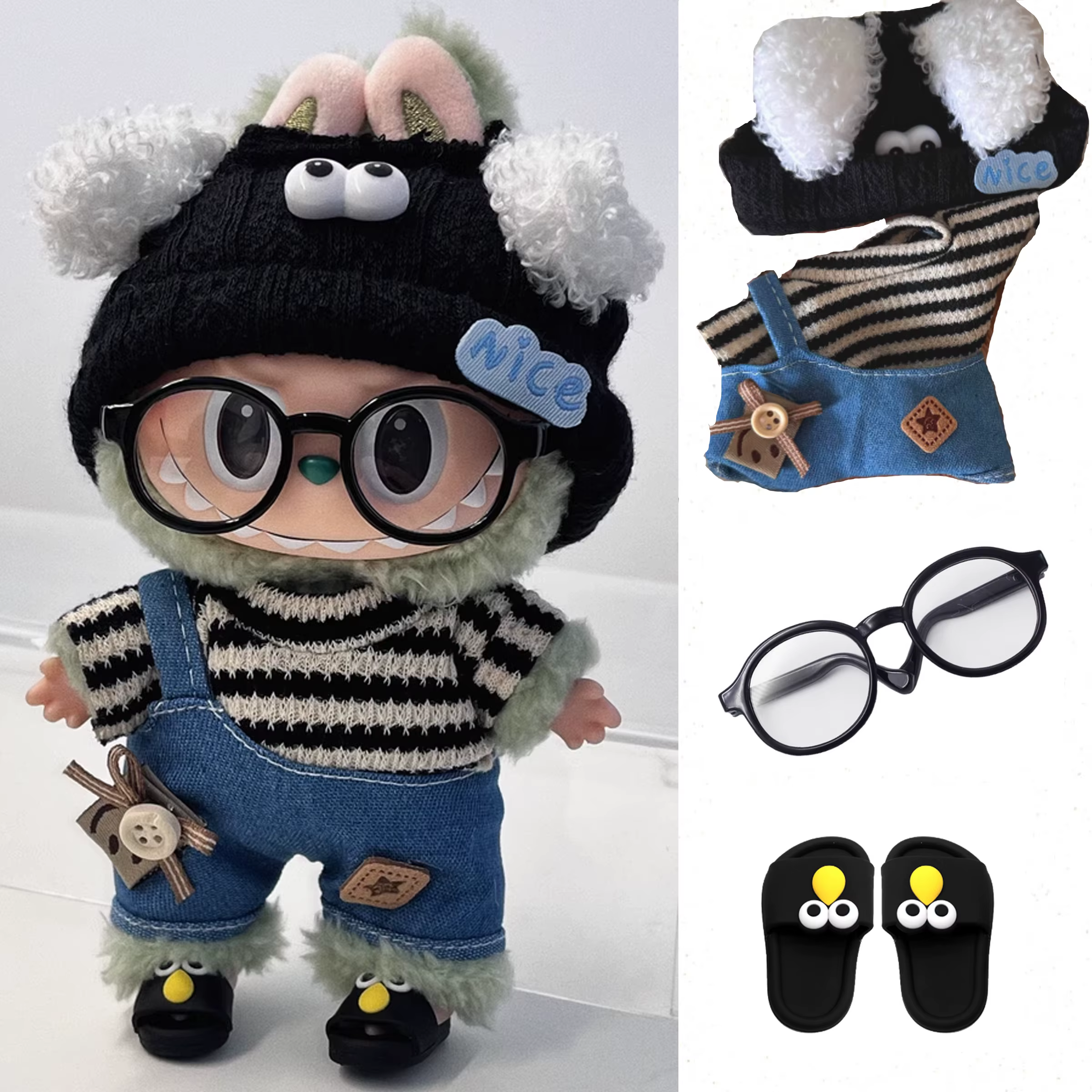 17 centimetri Mini Vestiti della Bambola Vestito Accessori Per La Corea Kpop Exo Labubu Idol V1 V2 Maglione A Righe tuta occhiali cappello Abbigliamento - AliExpress 26