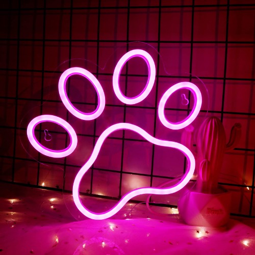 Segno al Neon della stampa della zampa del cane insegne al Neon a Led rosa per la decorazione della parete luci al Neon alimentate tramite USB per i regali di compleanno della camera dei bambini della camera da letto