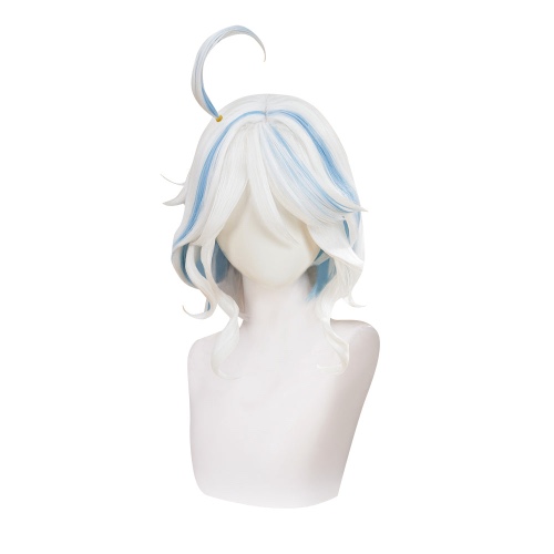 【Ready For Ship】【Short Ver. 】DokiDoki Game Genshin Impact Cosplay Fontaine Focalors Wig Short White Blue Curly Furina Wig / Fake Eyelashes / Hat | Short Wig Only-Ready For Ship