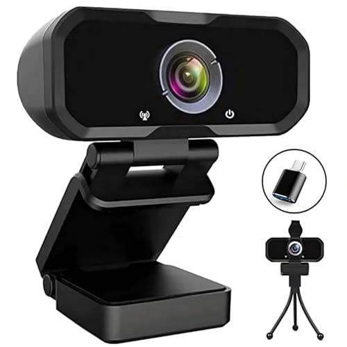 Svcouok USB C Webcam 1080p HD with Privacy Shutter and Tripod - Fast and Compatible Computer Camera for Live Streaming, Video Calling and Recording - Black-USB C