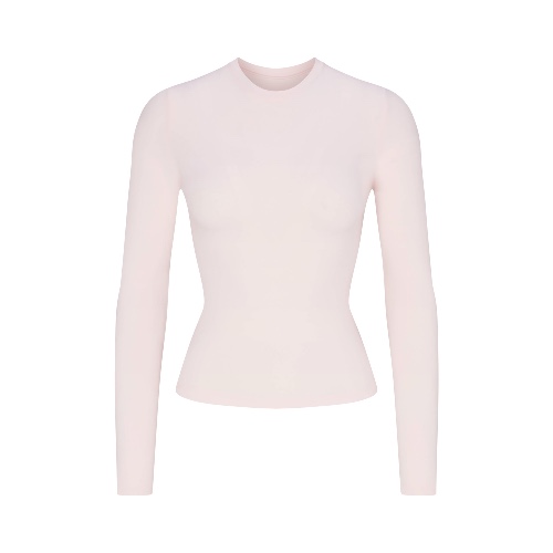COTTON JERSEY LONG SLEEVE T-SHIRT | BARELY PINK | XXS