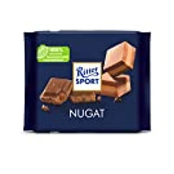 RITTER SPORT Nugat 100 g, Tafelschokolade mit cremig-feinem Nougat, Edelnugat aus goldbraun gerösteten Haselnüssen mit feiner Vollmilchschokolade, mit intensivem Nussgeschmack
