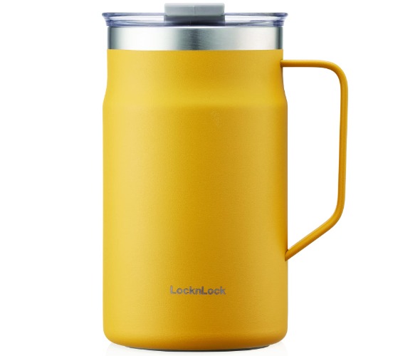 LocknLock Metro Mug Premium 18/8 Stainless Steel Double Wall Insulated with Handle Perfect for Table with Lid, Yellow, 20 oz - 20 oz - Yellow
