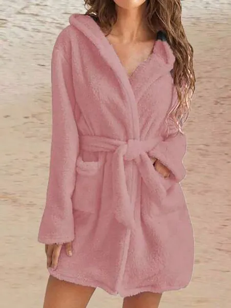 Plush Hooded Bathrobe Casual Sleepwear