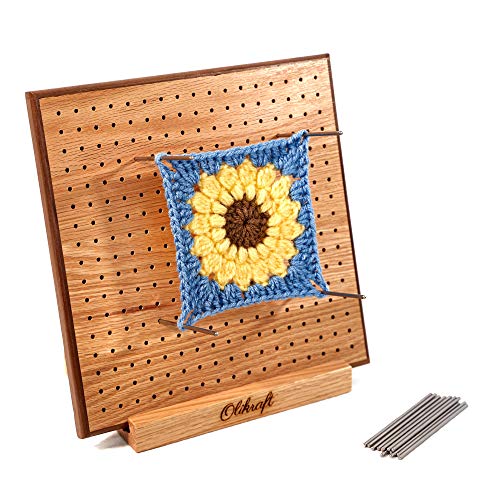 Olikraft Granny Square Wooden Crochet Blocking Board with 50 Blocking Pins and Stand - Knitting & Crochet Supplies Set, Tools, and Accessories for Impeccable Creation - Ideal Crochet Gifts (8 inches) - 8 inches
