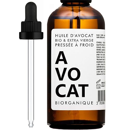 Huile d'Avocat 100% Bio, Pure, Naturelle et Pressée à froid - 50 ml - Soin pour Cheveux, Corps, Peau - 50 ml