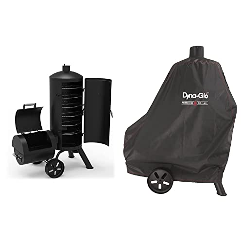 Dyna-Glo Signature Series DGSS1382VCS-D Heavy-Duty Vertical Offset Charcoal Smoker & Grill and premium smoker grill cover - Smoker + Cover