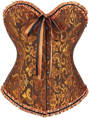 Corset Top Bustier Lingerie for Women Zipper Front Flower Sexy Burlesque Vintage - XX-Large - Turmeric