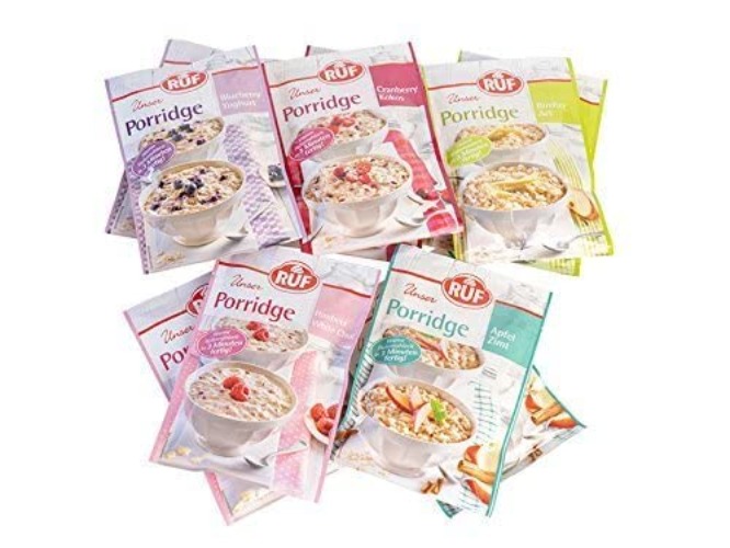 RUF Porridge Topseller: 2x Himbeer-White Choc 65g, 2x Blueberry-Joghurt 65g, 2x Bircher Art 65g, 2xZimt Apfel 65g, 2x Cranberry Kokos 65g