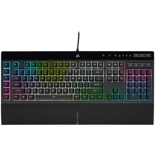 Corsair K55 RGB Pro XT Gaming Tastatur (QWERTY US, Dynamische RGB Beleuchtung pro Tasten, Makro Tasten, IP42 Staub- und Wasserfest, abnehmbare Handgelenkstütze, Meadia & Lautstärke), Blacks, 15666436