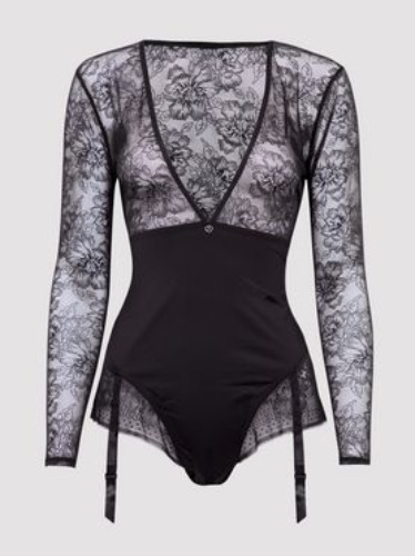 Lovehoney Plus Size Hourglass Black Smoothing Long Sleeve Crotchless Body