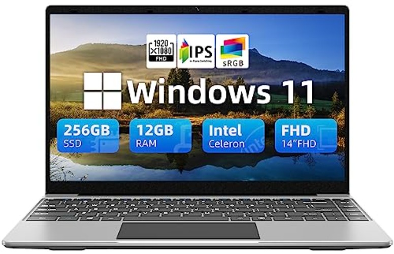 jumper Laptop 12GB DDR4 256GB SSD, Intel Celeron Quad Core CPU, Lightweight Computer with 14 Inch Full HD Display, Windows 11 Laptops, Dual Speakers, 2.4/5.0G WiFi, 35.52WH Battery, USB3.0, Type-C. - RAM:12GB ROM:256GB - Quad-Core Processor