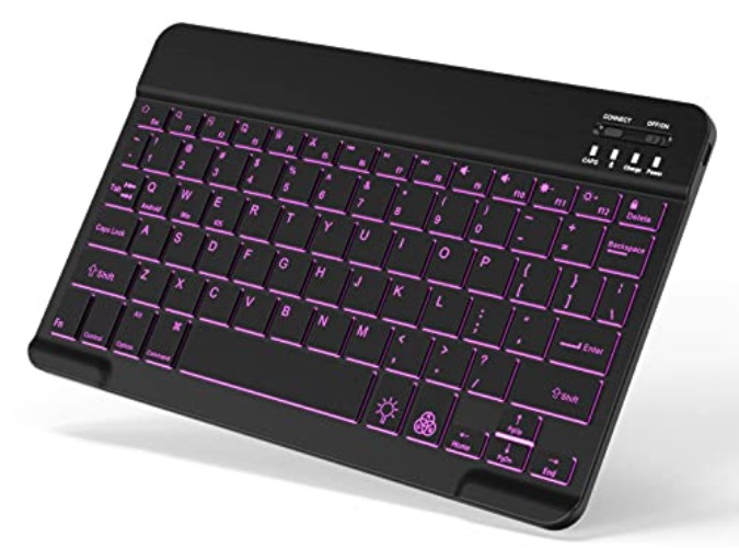 Backlit Bluetooth Keyboard Small Portable External Wireless Keyboard Cordless Rechargeable Illuminated for Android Tablet Cell Phone Smartphone iPad Pro Air Mini iPhone Windows Surface (Black) - Black