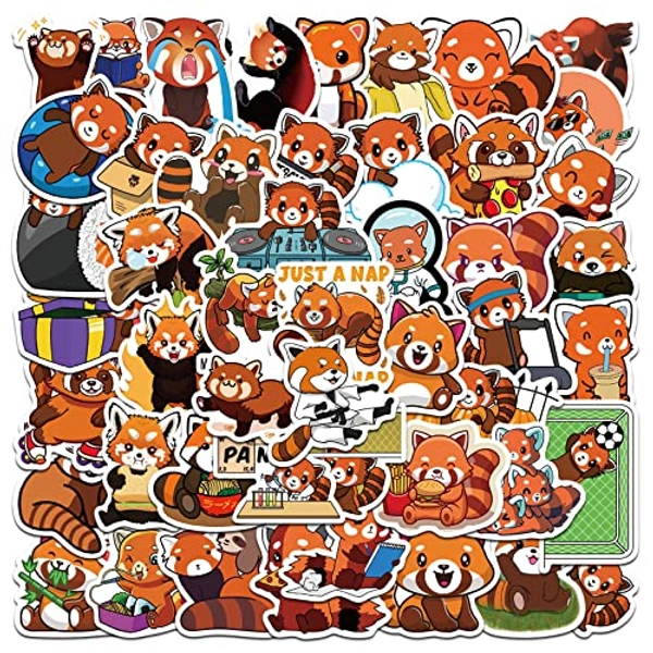 Bric dodo 50 Pcs Red Panda Stickers Laptop Car Scrapbook Phone Skateboard Bike Travel Case Cute Panda Stickers Vinyl Waterproof Aesthetic Personalised Stickers for Teens Boys Girls Adults