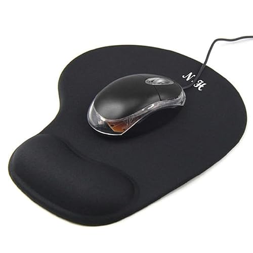 New Horrizon - Mouse Mat BLACK ANTI-SLIP COMFORT MOUSE PAD MAT WITH GEL FOAM REST WRIST SUPPORT FOR PC LAPTOP - Compatible with Laser and Optical Mice - Regular - Black