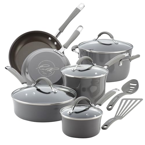 Rachael Ray - 16802 Rachael Ray Cucina Nonstick Cookware Pots and Pans Set, 12 Piece, Sea Salt Gray - Cookware Set - Sea Salt Gray