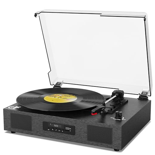 Record Player Bluetooth 3-Speed Vinyl Record Player with Stereo Speakers, USB Recording, RCA Line-Out, AUX-in, Retro Phonograph Turntable for Vinyl Records, Black - Black