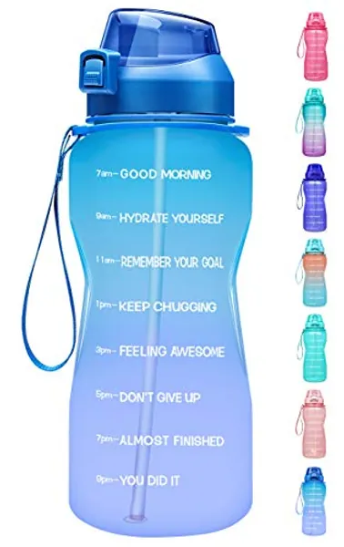 Fidus Large 64oz/128oz(Half Gallon/1 Gallon) Motivational Water Bottle with Time Marker & Straw, Leakproof Tritan BPA Free Water Jug, Drink Enough Water Daily for Fitness, Gym and Outdoor Sports