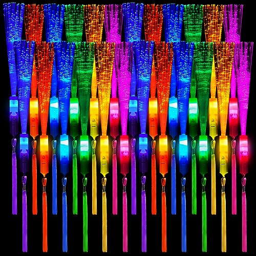 Kasyat 10 Pieces Fiber Optic Light Wand Stick Glow Flashing Wands Fiber Optic Wands LED Flashing Sticks LED Fiber Wands Colorful Flashing LED Wands for Boys and Girls Party Favors (Vivid Color) - Vivid Color
