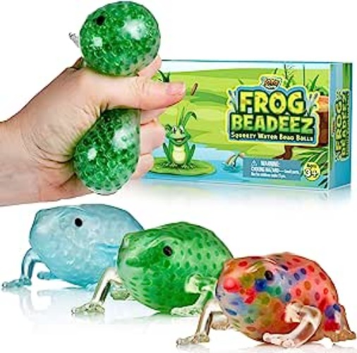 YoYa Toys Frog Beadeez Squishy Stress Relief Balls (3 Pack) - Colorful Squeezing Fidget Toys with Water Beads - Animal Shaped Sensory Toys for Autistic Children, ADHD, Anxiety, Birthday Party Favors