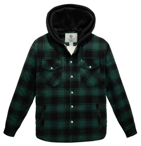 WenVen Men's Long Sleeve Sherpa lined Shirt Plaid Flannel Jacket with Hood