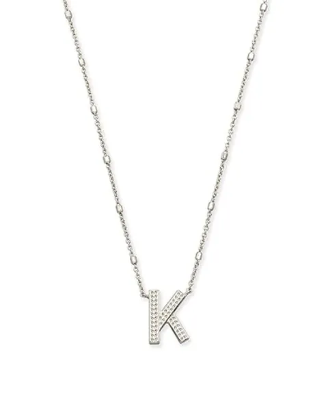 Kendra Scott Letters A-Z Pendant Necklace for Women, Fashion Jewelry, Rhodium-Plated Brass - Letter K