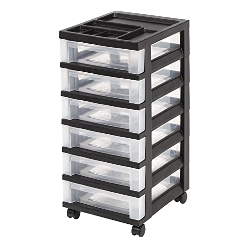 Office Depot Medium Plastic Storage Cart, 6 Drawers, 26 7/16in.H x 12 1/16in.W x 14 1/4in.D, Black, 116815