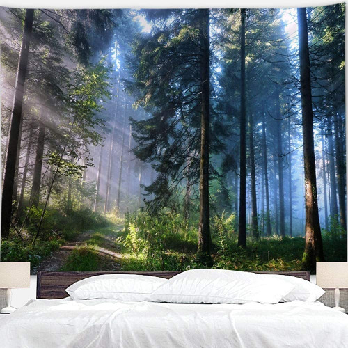 BJYHIYH Misty Forest Tapestry Wall Hanging Nature Landscape Tapestry Sunshine Through Tree Tapestries for Bedroom Living Room Dorm Decor(90.6"×59.1") - 90.6"×59.1"