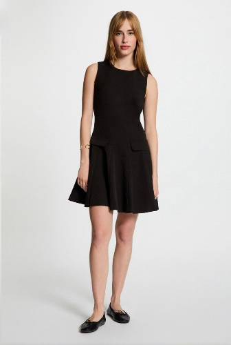 Vestido corto evasé negro mujer