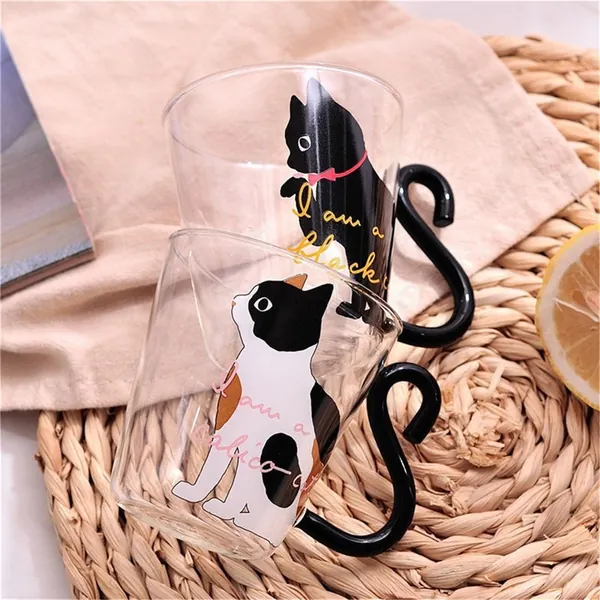 Glass Cat Mug Cute Black Cat Mug Gifts for Cat Owners