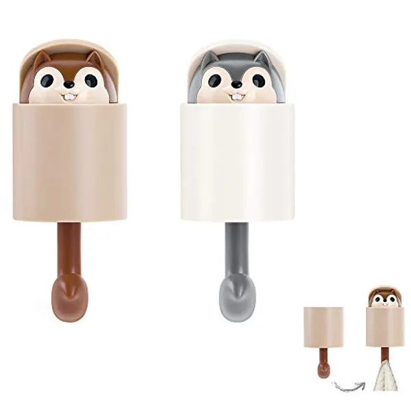 REOOHOUSE Wall Hook Decorative Wall Mounted Coat Hook Cute Squirrel for Hanging Coats,Bags,Purses, Towels,Keys for Home Office Use Set of 2 (Squirrel-Multicolored)